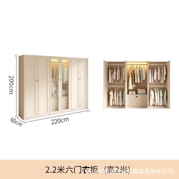 French cream style wardrobe, small apartment household cabinet, modern simple bedroom, through-roof locker, light luxury wardrob - Image 15
