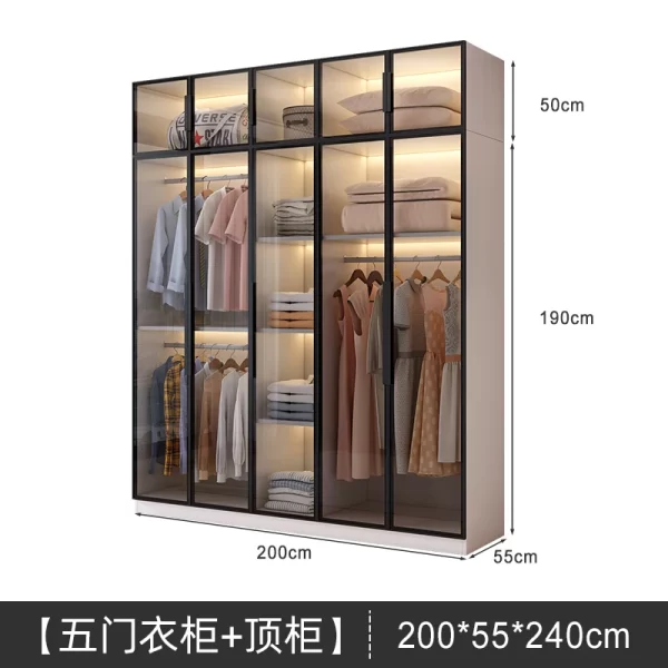 Solid wood large wardrobe household bedroom glass door cloakroom combination cabinet small apartment modern simple storage locke - Image 19