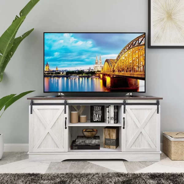 TV Stand, Storage Cabinet with Sliding Barn Doors and Adjustable Shelves, Modern 28”H - Image 7