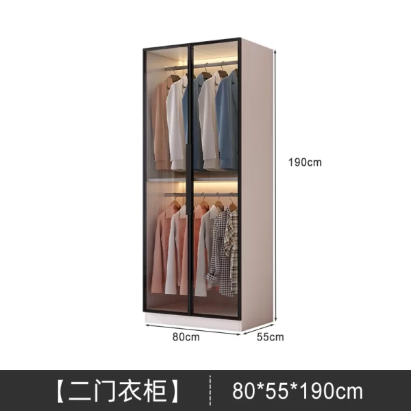 Solid wood large wardrobe household bedroom glass door cloakroom combination cabinet small apartment modern simple storage locke - Image 32