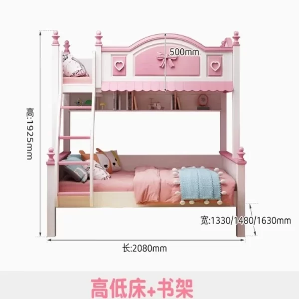 Girls Princess Double Bunk Bed - Two-Layer Slide Bunk Bed for Kids - Image 6
