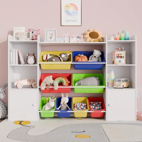 Kids Toy Storage Organizer W/8 Removable Toy Bins, 4-Tier Toy Organizers W/6 Storage Cubbies, Kids Bookshelf and Storage - Image 8