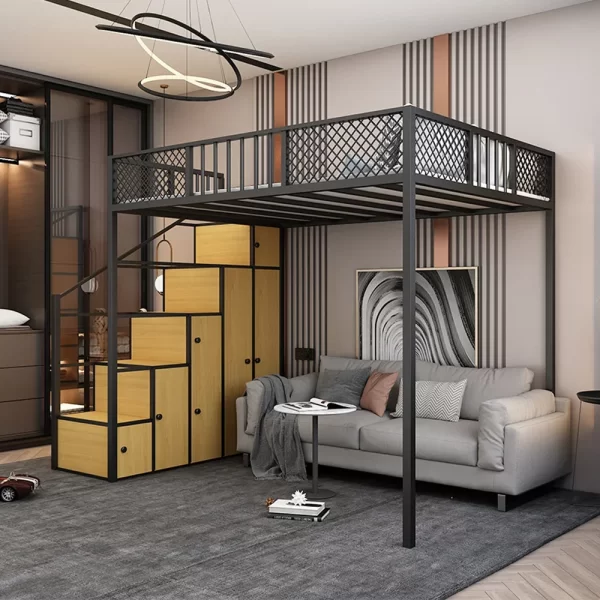 Metal Bed Frame Adult Loft Bed School Home Hotel Hostel Use Bunk Bed New Design Single Queen King Dorm Adults Student 1 Piece - Image 3