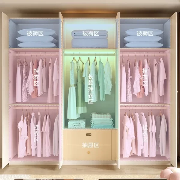 French cream style wardrobe, small apartment household cabinet, modern simple bedroom, through-roof locker, light luxury wardrob - Image 4