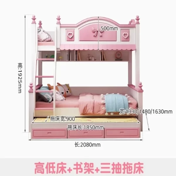 Girls Princess Double Bunk Bed - Two-Layer Slide Bunk Bed for Kids - Image 7