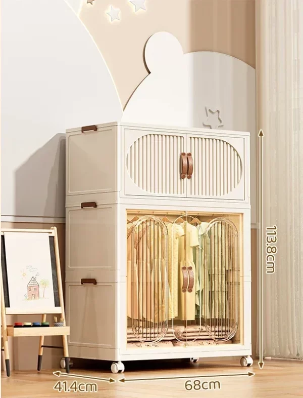 Folding Storage Cabinet With Wheels Double Door Baby Wardrobe Closet Transparent Locker Large Capacity Organizer Bins Shelf - Image 16