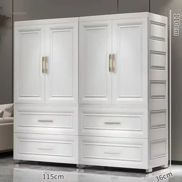 Simple Thicken Children's Wardrobes Home Rental Wardrobe Double-door Storage Cabinet Simple Hanging Clothes Storage Cabinet - Image 11