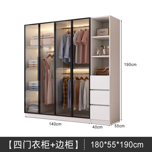 Solid wood large wardrobe household bedroom glass door cloakroom combination cabinet small apartment modern simple storage locke - Image 25