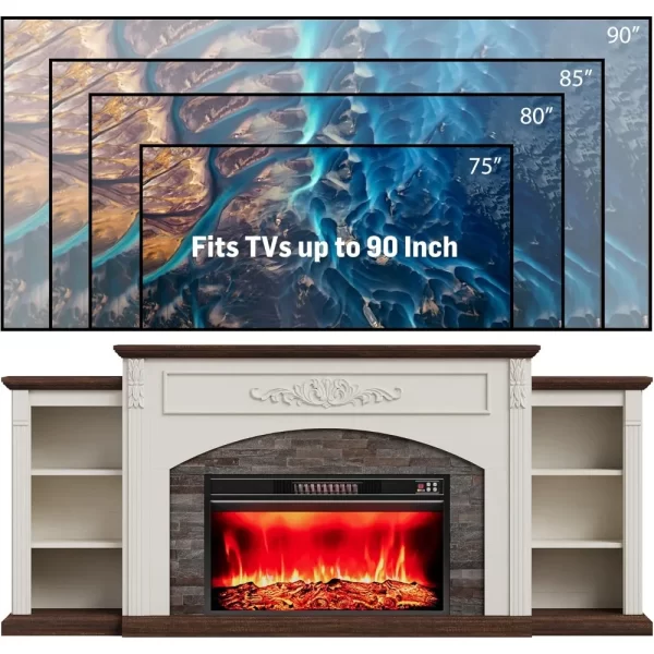 Electric Fireplace with Mantel, Fireplace TV Stand for TVs Up to 90",Modern Entertainment Center with Realistic Stacked Stone - Image 2