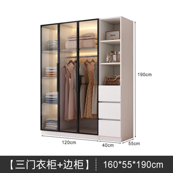 Solid wood large wardrobe household bedroom glass door cloakroom combination cabinet small apartment modern simple storage locke - Image 26
