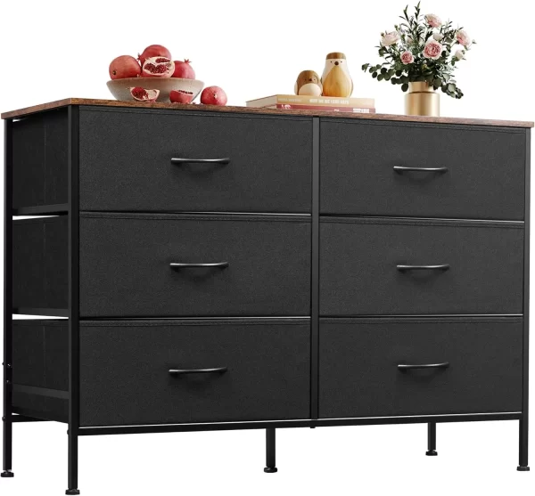 Dresser with 6 Drawers, TV Stand for 50" TV, Entertainment Center with Metal Frame,Wooden Top,Fabric Storage Dresser for Bedroom - Image 7