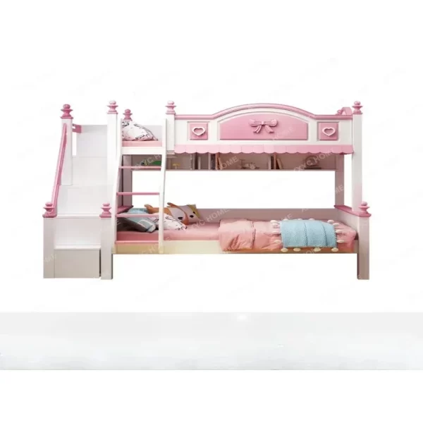 Girls Princess Double Bunk Bed - Two-Layer Slide Bunk Bed for Kids - Image 3