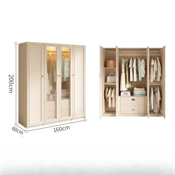 French cream style wardrobe, small apartment household cabinet, modern simple bedroom, through-roof locker, light luxury wardrob - Image 3