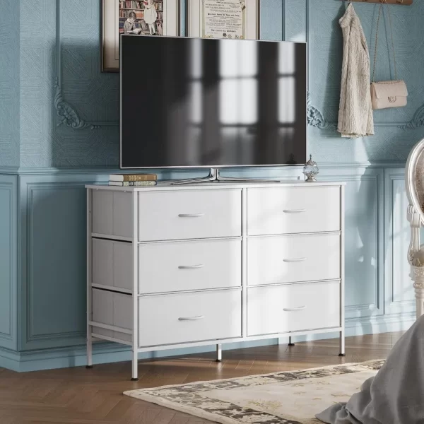 Dresser with 6 Drawers, TV Stand for 50" TV, Entertainment Center with Metal Frame,Wooden Top,Fabric Storage Dresser for Bedroom - Image 4