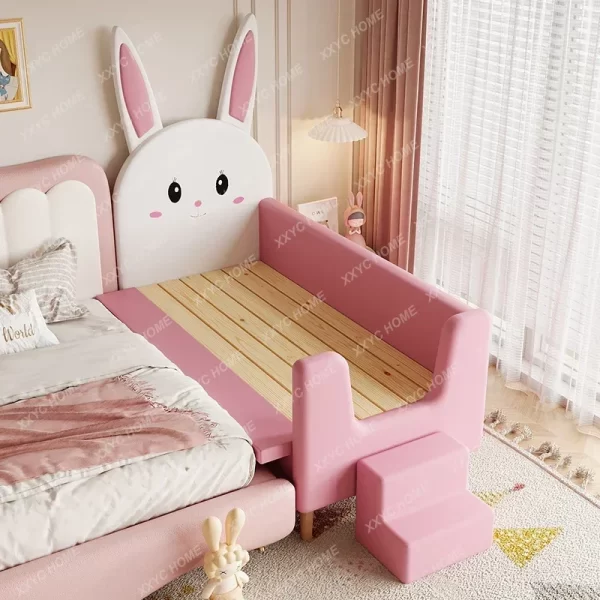Solid wood baby single small bed with guardrail Baby boy girl splicing large bedside bed Children's splicing widened bed - Image 5