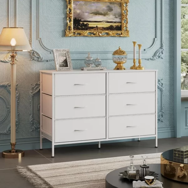 Dresser with 6 Drawers, TV Stand for 50" TV, Entertainment Center with Metal Frame,Wooden Top,Fabric Storage Dresser for Bedroom - Image 2