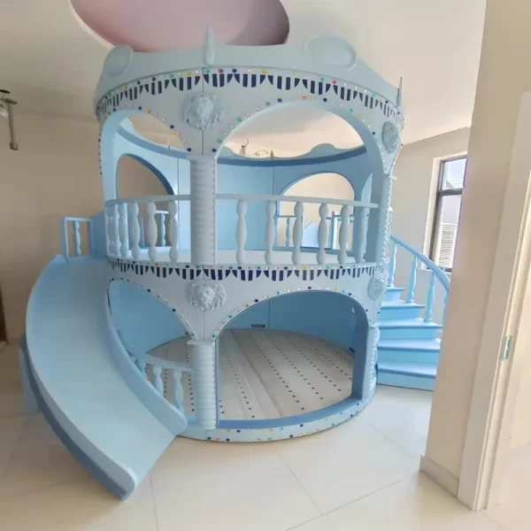 Customizable Solid Wood Pink Princess Castle Bunk Bed with Slide for Children's Bedroom - Image 8