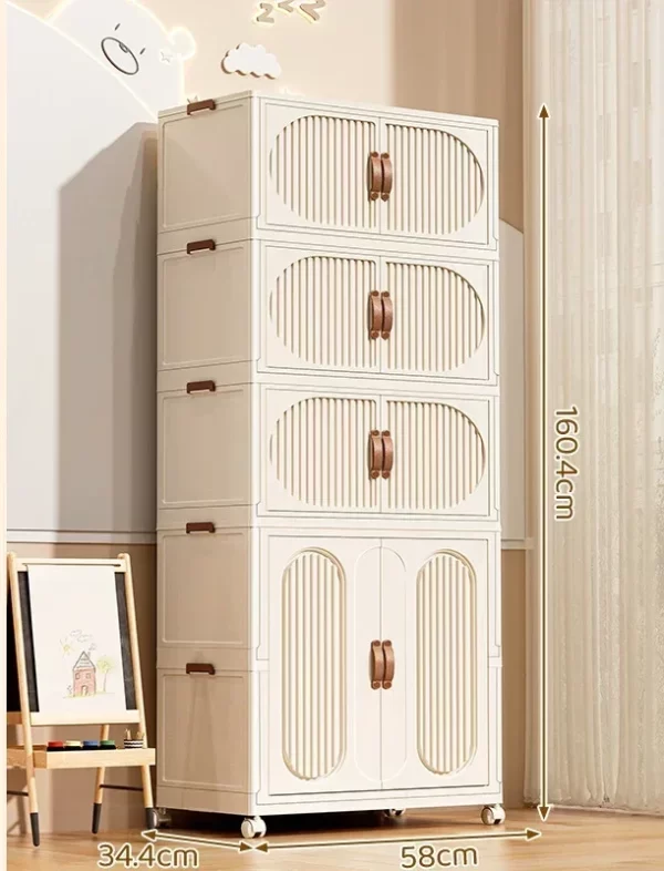 Folding Storage Cabinet With Wheels Double Door Baby Wardrobe Closet Transparent Locker Large Capacity Organizer Bins Shelf - Image 25
