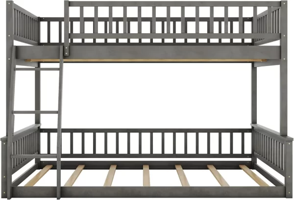 Full Xl Over Queen Floor Bunk Bed, Kids Bedroom Gray Wooden Bunk Bed Frame, Convertible To 2 Separated Beds With Trundle, - Image 5