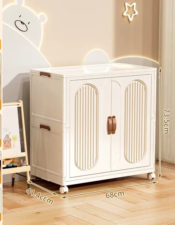 Folding Storage Cabinet With Wheels Double Door Baby Wardrobe Closet Transparent Locker Large Capacity Organizer Bins Shelf - Image 7