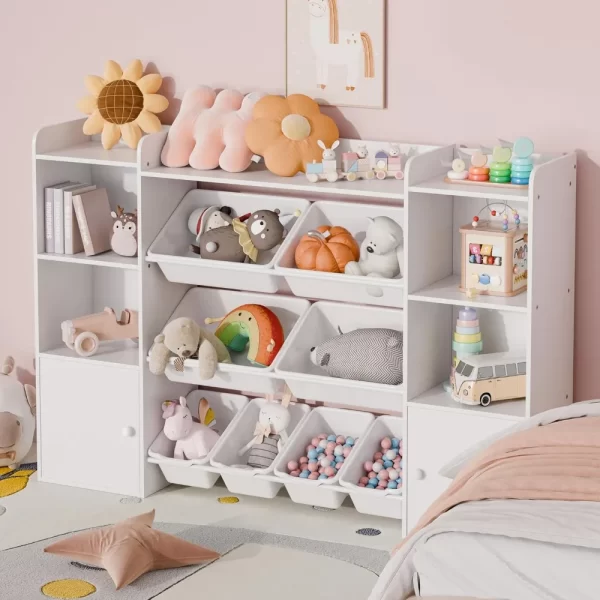 Kids Toy Storage Organizer W/8 Removable Toy Bins, 4-Tier Toy Organizers W/6 Storage Cubbies, Kids Bookshelf and Storage - Image 3