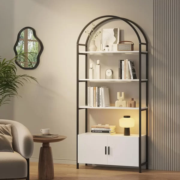 Arched Gold Bookshelf with Doors, 71" Tall Bookcase with Sturdy Metal Frame, Freestanding Display Shelving Unit - Image 10
