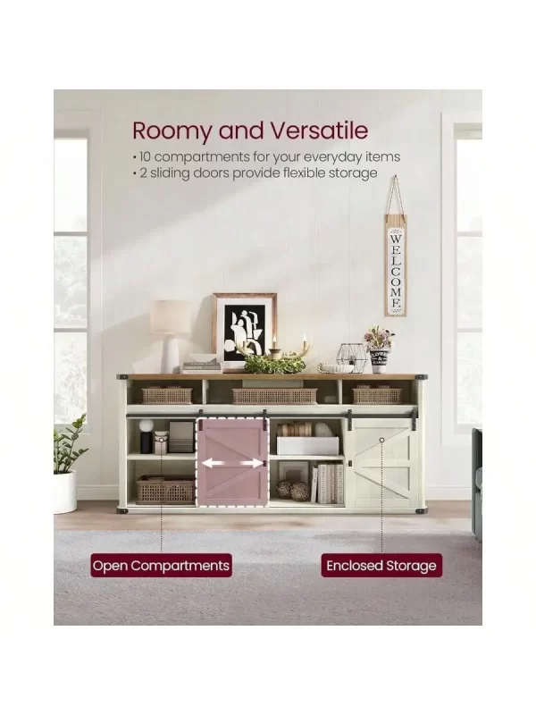 VASAGLE TV Stand for TVs up to 65 Inches, Farmhouse Entertainment Center with Sliding Barn Doors, TV Console Table - Image 4