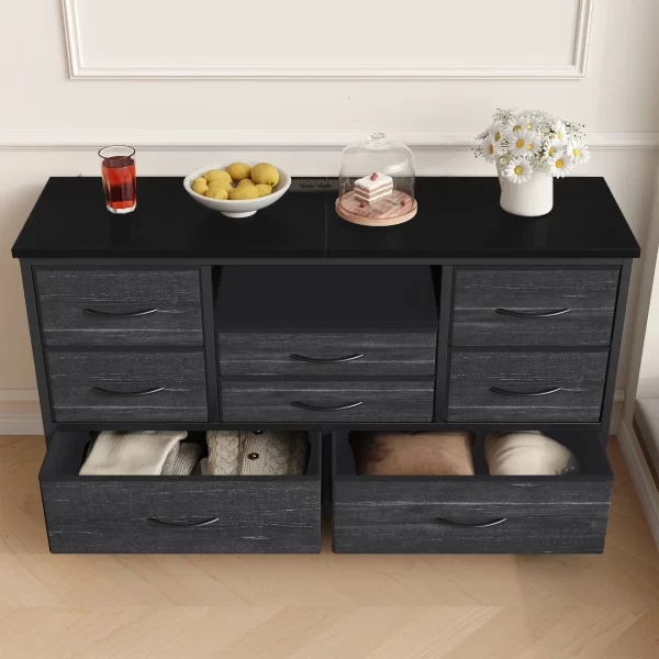 TV Stand with Power Outlet & LED for 55'' TV Long Dresser for Bedroom with 8 Drawers Wide Console Table - Image 4