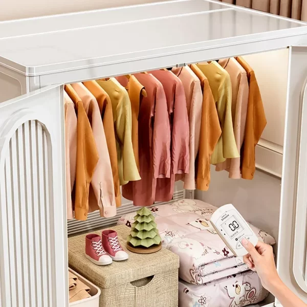 Folding Storage Cabinet With Wheels Double Door Baby Wardrobe Closet Transparent Locker Large Capacity Organizer Bins Shelf - Image 4