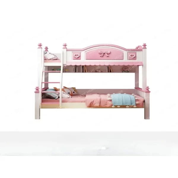 Girls Princess Double Bunk Bed - Two-Layer Slide Bunk Bed for Kids - Image 2