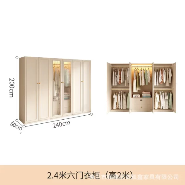 French cream style wardrobe, small apartment household cabinet, modern simple bedroom, through-roof locker, light luxury wardrob - Image 14
