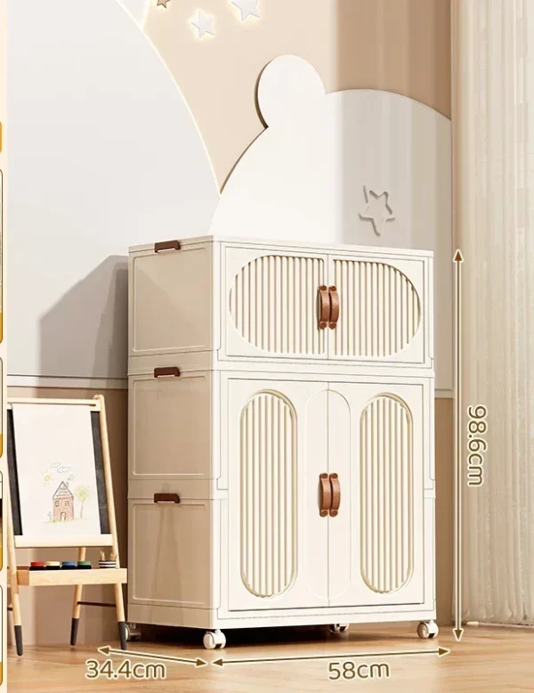Folding Storage Cabinet With Wheels Double Door Baby Wardrobe Closet Transparent Locker Large Capacity Organizer Bins Shelf - Image 17