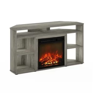 Jensen Corner TV Stand with Fireplace for TV up to 55 Inches, French Oak Grey