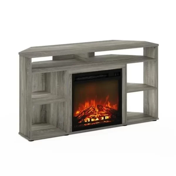 Jensen Corner TV Stand with Fireplace for TV up to 55 Inches, French Oak Grey