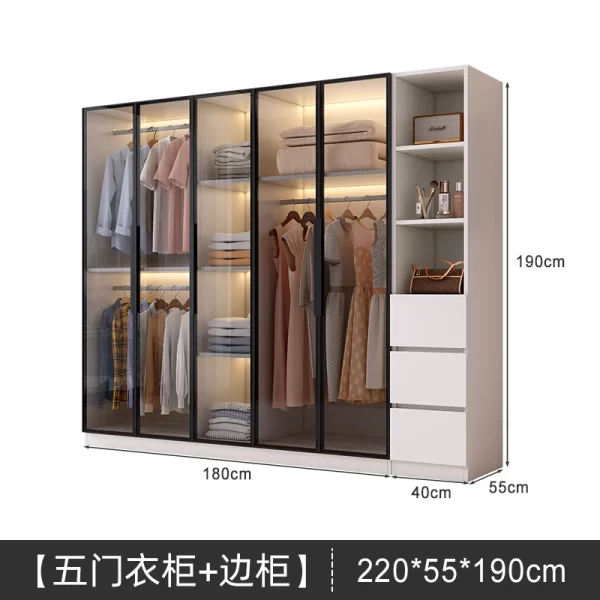 Solid wood large wardrobe household bedroom glass door cloakroom combination cabinet small apartment modern simple storage locke - Image 27