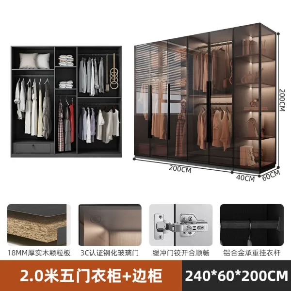 Organizer Underwear Wardrobe Cabinet Storage Shelves Glass Doors Cupboard Wardrobes Support Cupboard Home Bedroom Furniture - Image 8