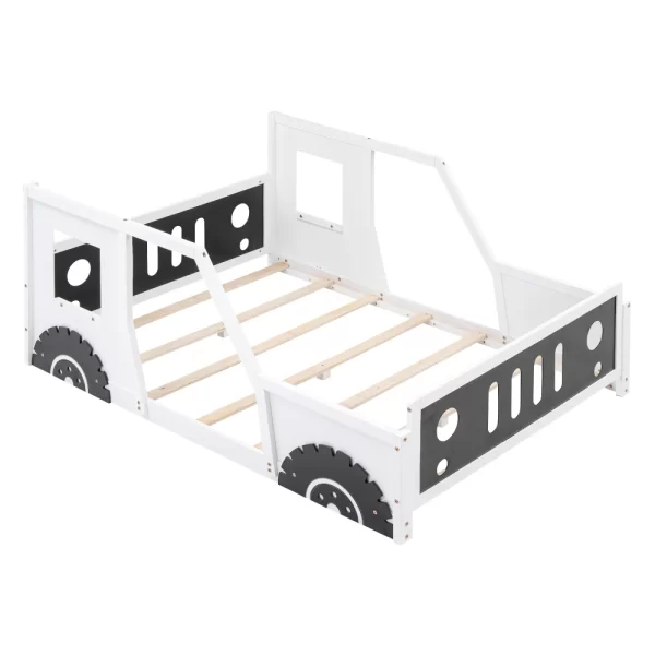 Full Size Classic Car-Shaped Platform Bed with Wheels,White - Image 7