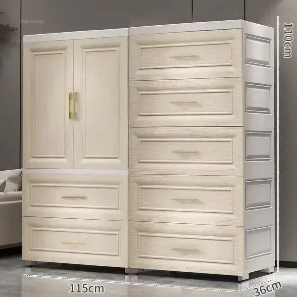 Simple Thicken Children's Wardrobes Home Rental Wardrobe Double-door Storage Cabinet Simple Hanging Clothes Storage Cabinet - Image 7