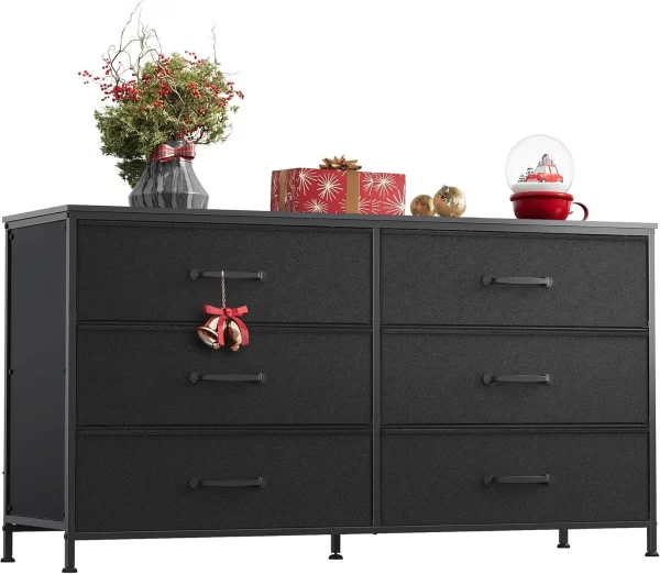 Dresser with 6 Drawers, TV Stand for 50" TV, Entertainment Center with Metal Frame,Wooden Top,Fabric Storage Dresser for Bedroom - Image 11