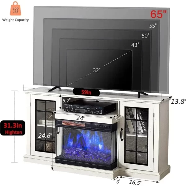 3-Sided Glass Fireplace TV Stand for TVs up to 65'' with 12 Color Options, Media Console Table, and Wine Cabinets - Image 4