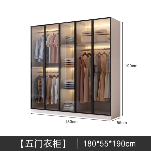 Solid wood large wardrobe household bedroom glass door cloakroom combination cabinet small apartment modern simple storage locke - Image 22