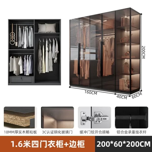 Organizer Underwear Wardrobe Cabinet Storage Shelves Glass Doors Cupboard Wardrobes Support Cupboard Home Bedroom Furniture - Image 7