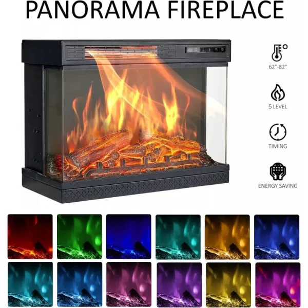QW3-Sided Glass Fireplace TV Stand for TVs up to 65'' with 12 Color,Media Entertainment Center Console Table with Doors Closed - Image 3