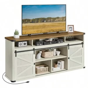 VASAGLE TV Stand for TVs up to 65 Inches, Farmhouse Entertainment Center with Sliding Barn Doors, TV Console Table