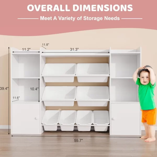 Kids Toy Storage Organizer W/8 Removable Toy Bins, 4-Tier Toy Organizers W/6 Storage Cubbies, Kids Bookshelf and Storage - Image 2