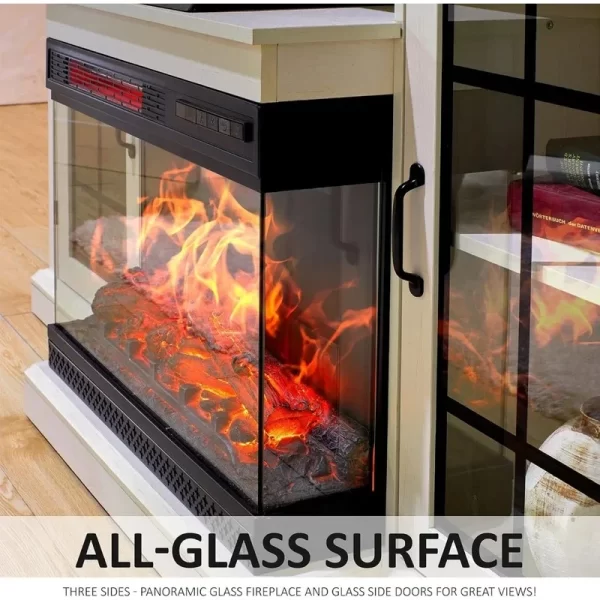 3-Sided Glass Fireplace TV Stand for TVs up to 65'' with 12 Color Options, Media Console Table, and Wine Cabinets - Image 2