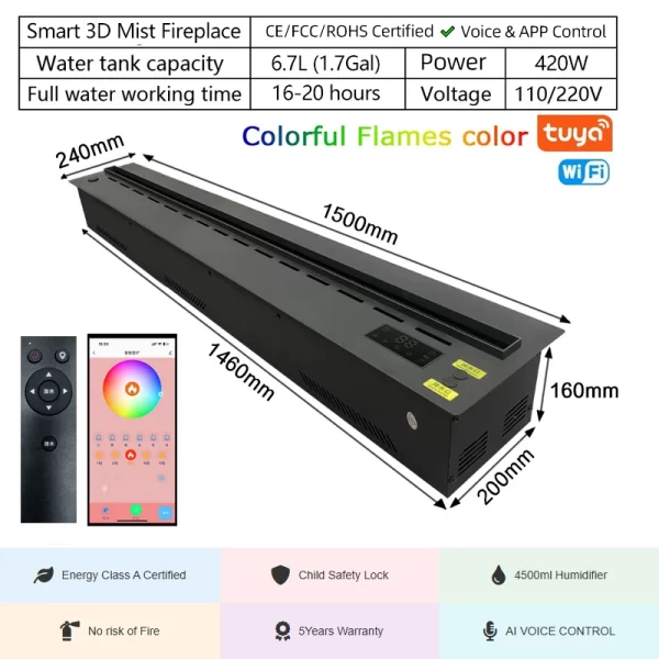 Electric Fireplace Decorative Mist Fireplace with Humidifier Remote Control LED Flame Modern Room Decor - Image 10