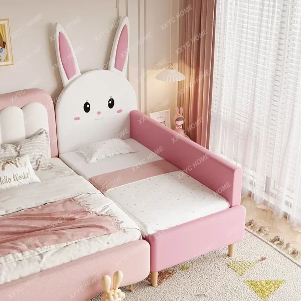 Solid wood baby single small bed with guardrail Baby boy girl splicing large bedside bed Children's splicing widened bed - Image 2