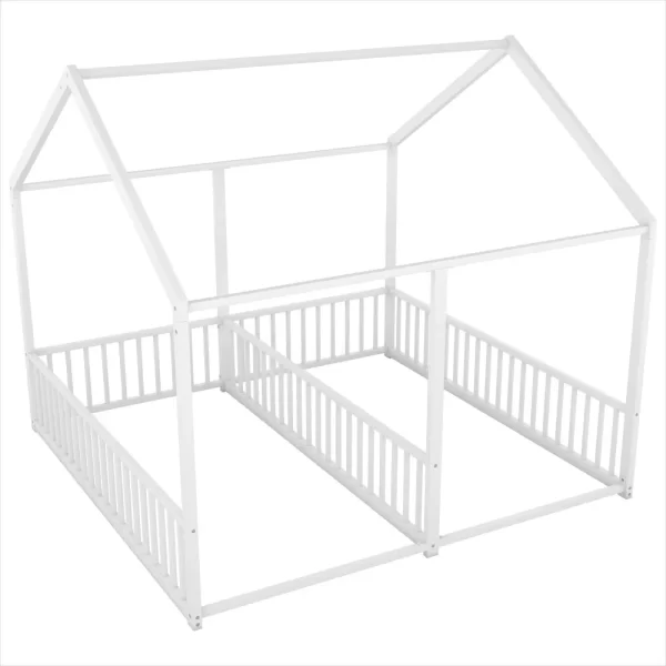 Double Twin Size Floor Bed, Metal Shared Platform Beds for 2 Kids, Montessori House Bed for Toddler Boys Girls Teens - Image 6