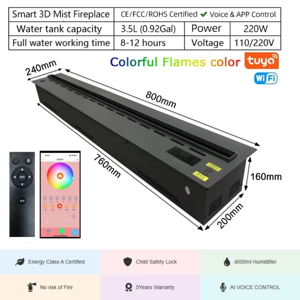 Electric Fireplace Decorative Mist Fireplace with Humidifier Remote Control LED Flame Modern Room Decor - Image 7